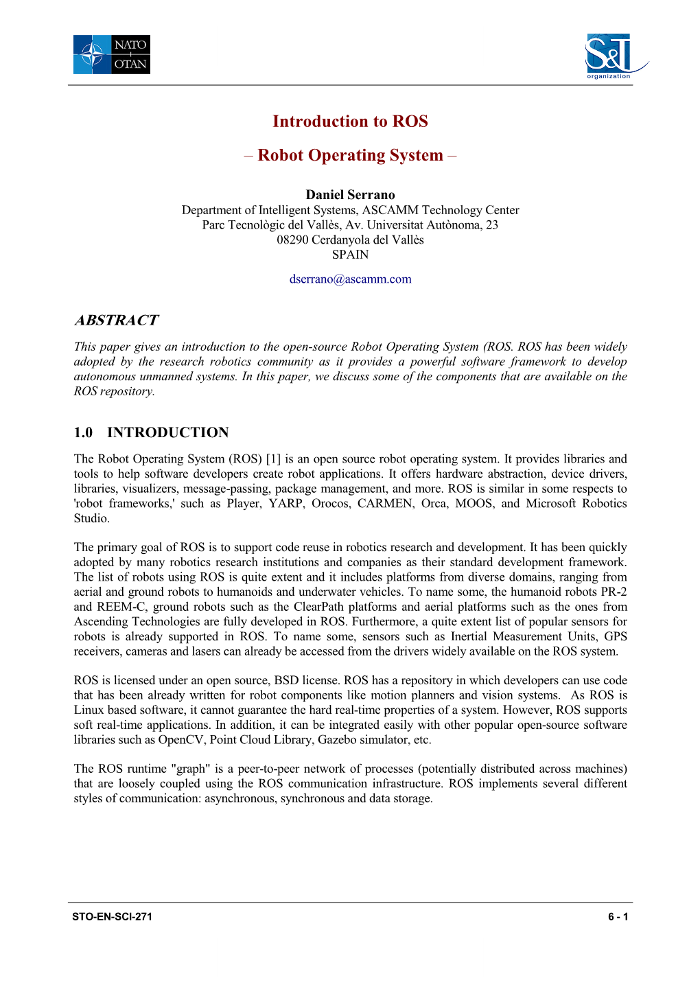 Introduction to ROS – Robot Operating System –