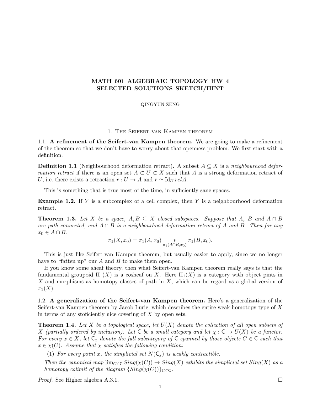 Math 601 Algebraic Topology Hw 4 Selected Solutions Sketch/Hint