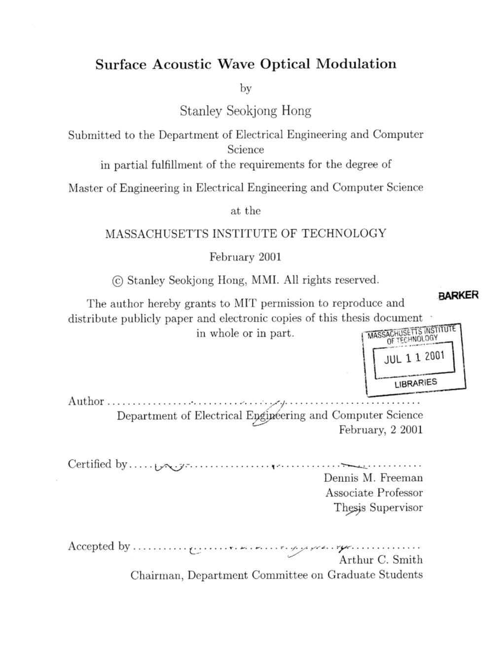 Surface Acoustic Wave Optical Modulation by Stanley Seokjong Hong