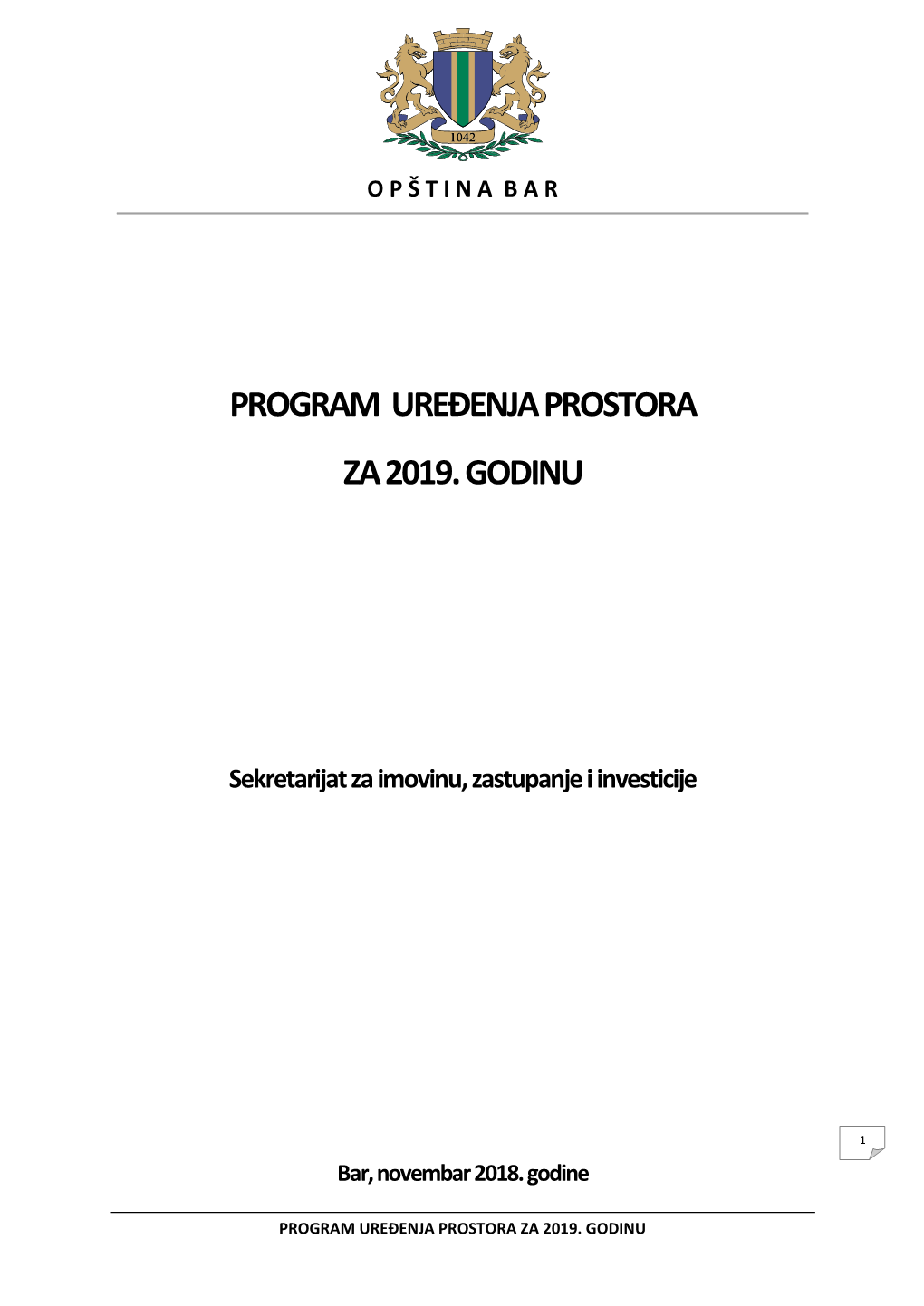 Program Uređenja Prostora Za 2019. Godinu