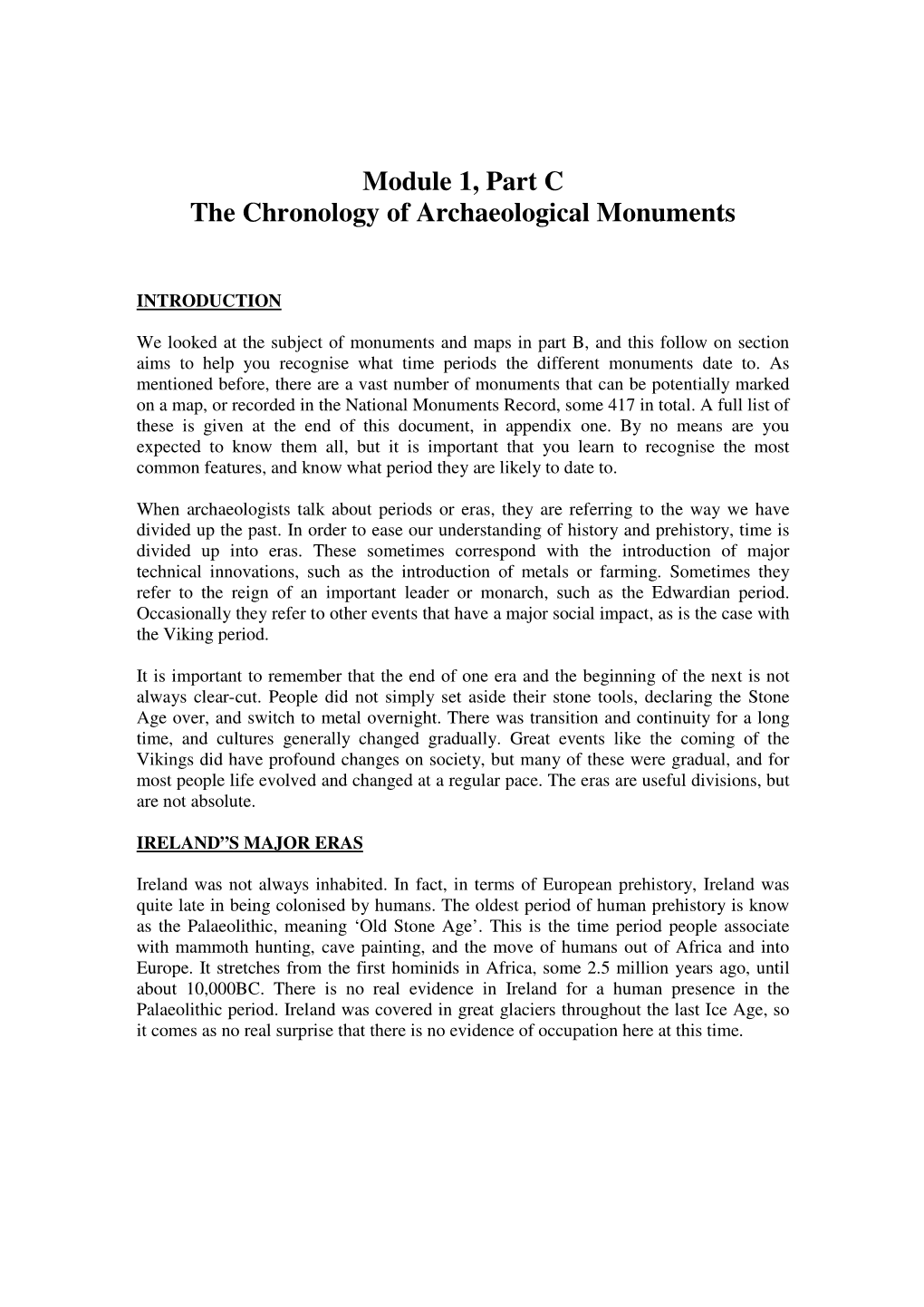 Module 1, Part C the Chronology of Archaeological Monuments