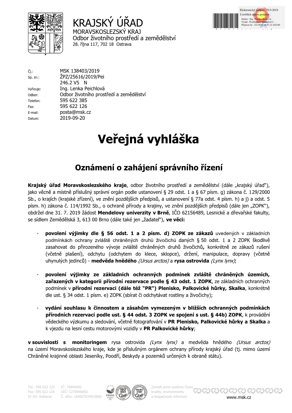 KUMSX025Y7QZ* MORAVSKOSLEZSKÝ KRAJ Odbor Životního Prostředí a Zemědělství 28