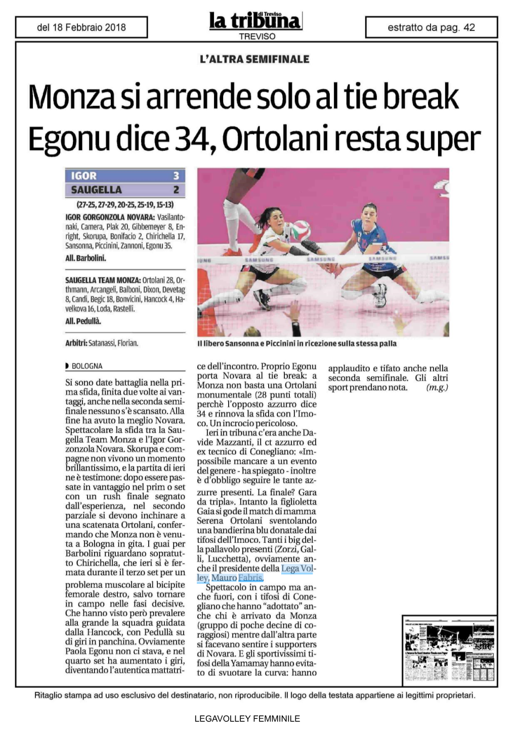 Monza Si Arrende Solo Al Tie Break Egonu Dice 34, Ortolani Resta Super