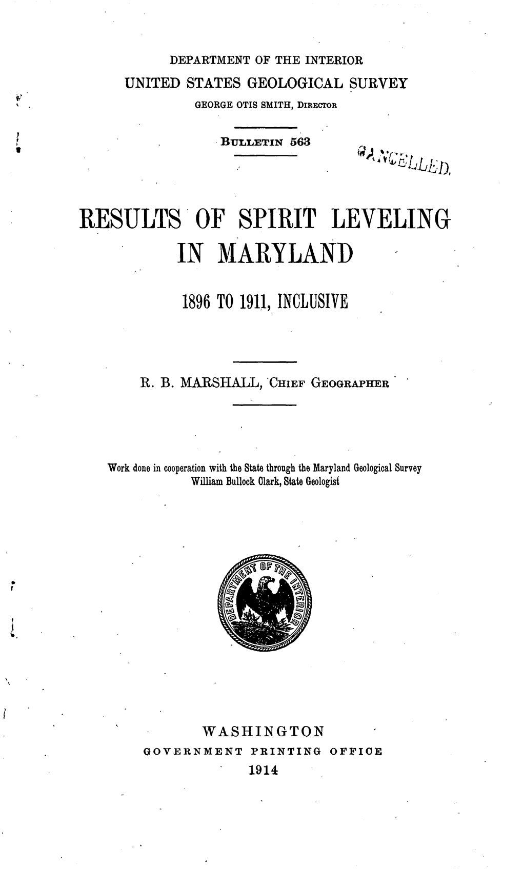 Results of Spirit Leveling in Maryland 1896 to 1911, Inclusive