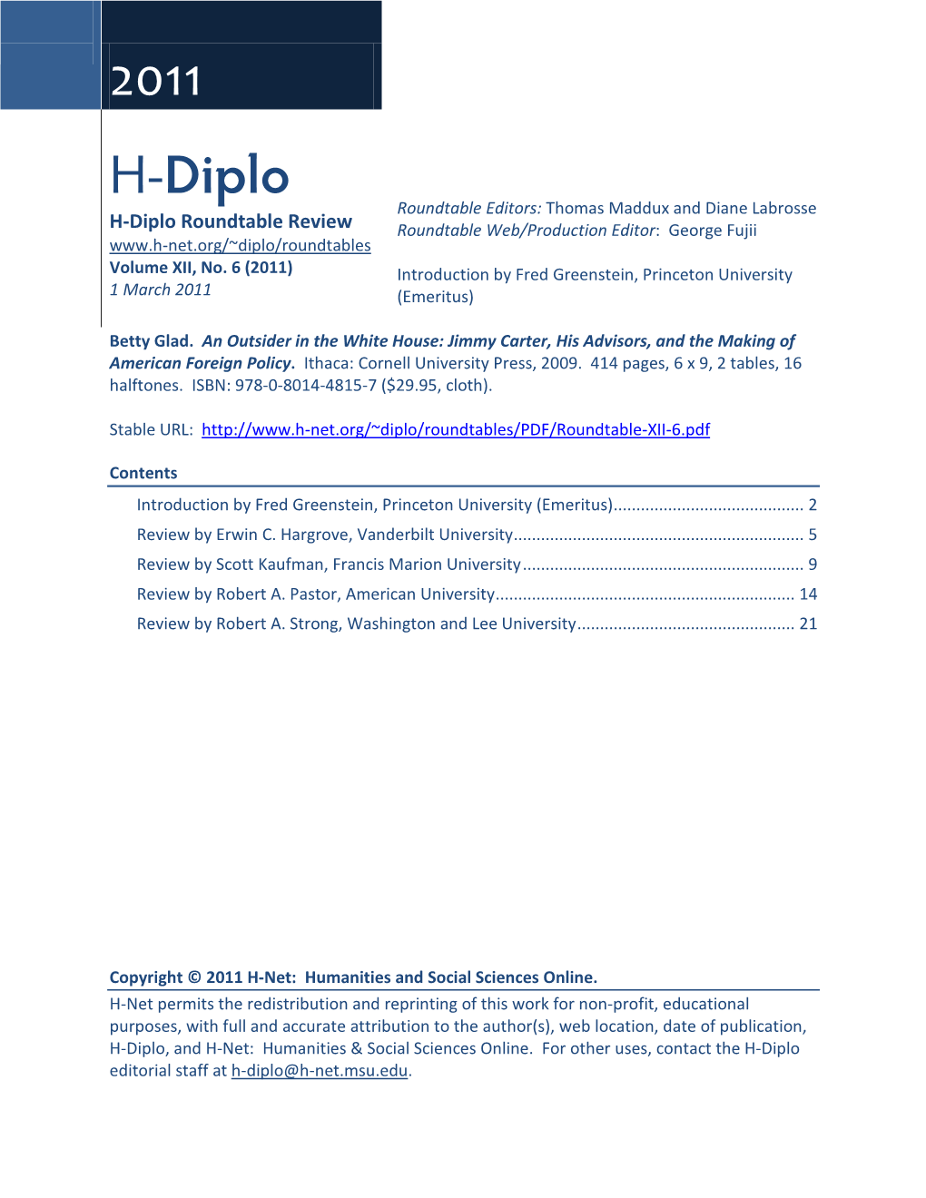 H-Diplo Roundtables, Vol. XII, No. 6