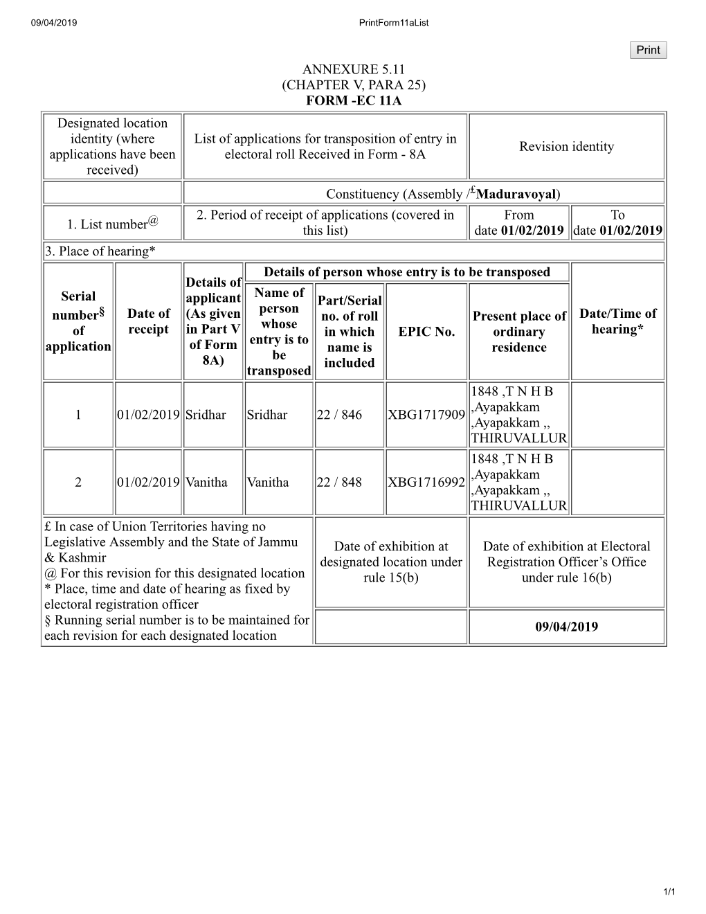 EC 11A Designated Location Identity