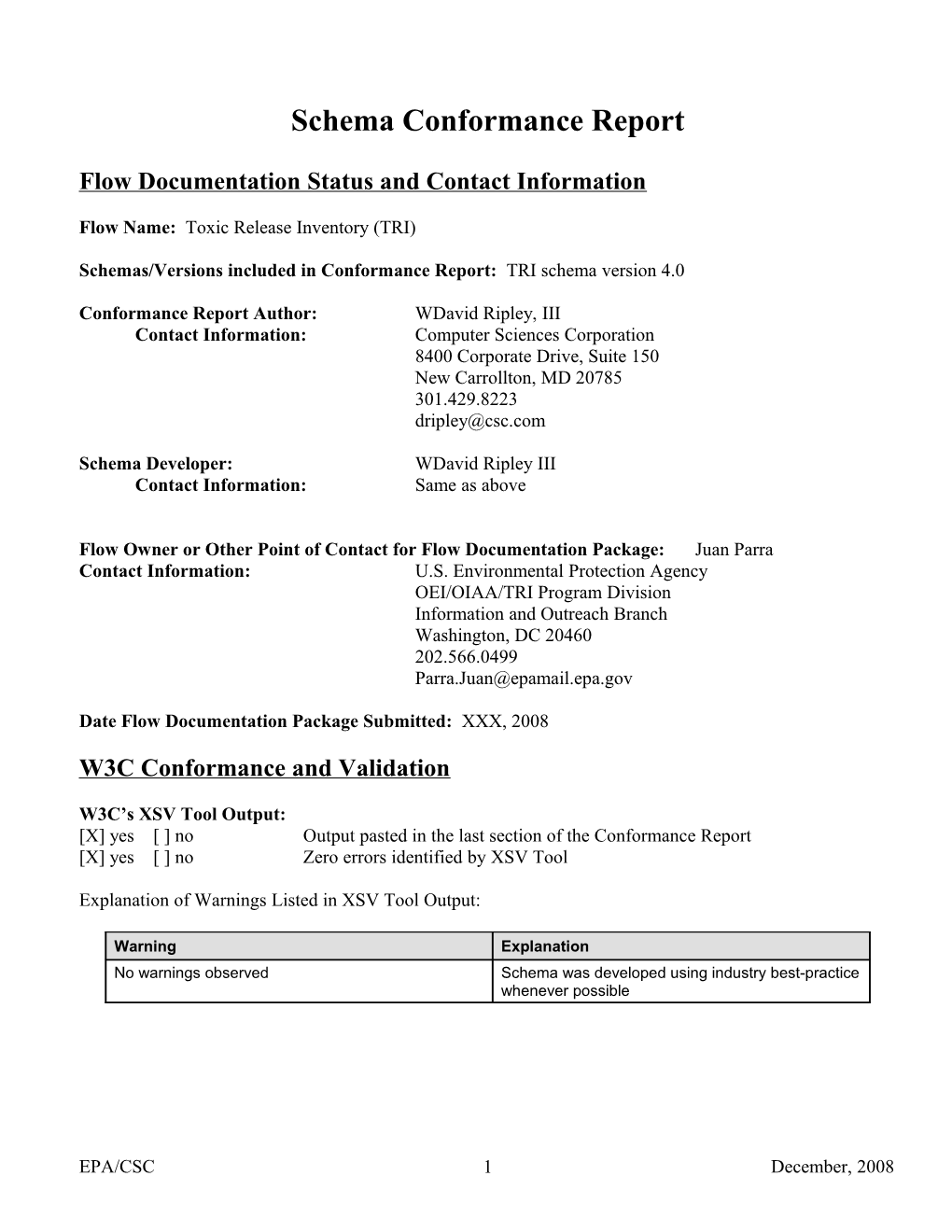 Schema Conformance Report