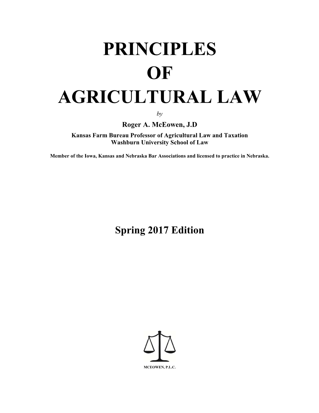 PRINCIPLES of AGRICULTURAL LAW by Roger A