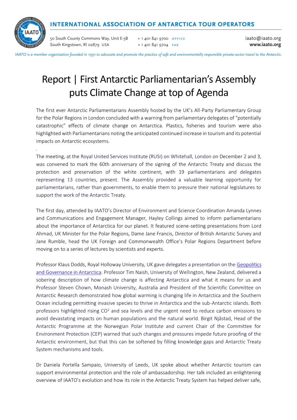 Report | First Antarctic Parliamentarian's Assembly Puts