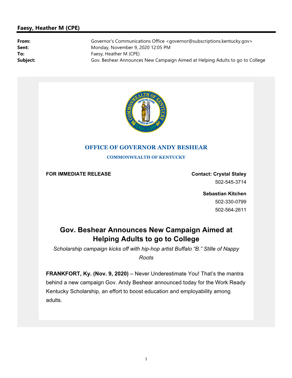 Gov. Beshear Press Release