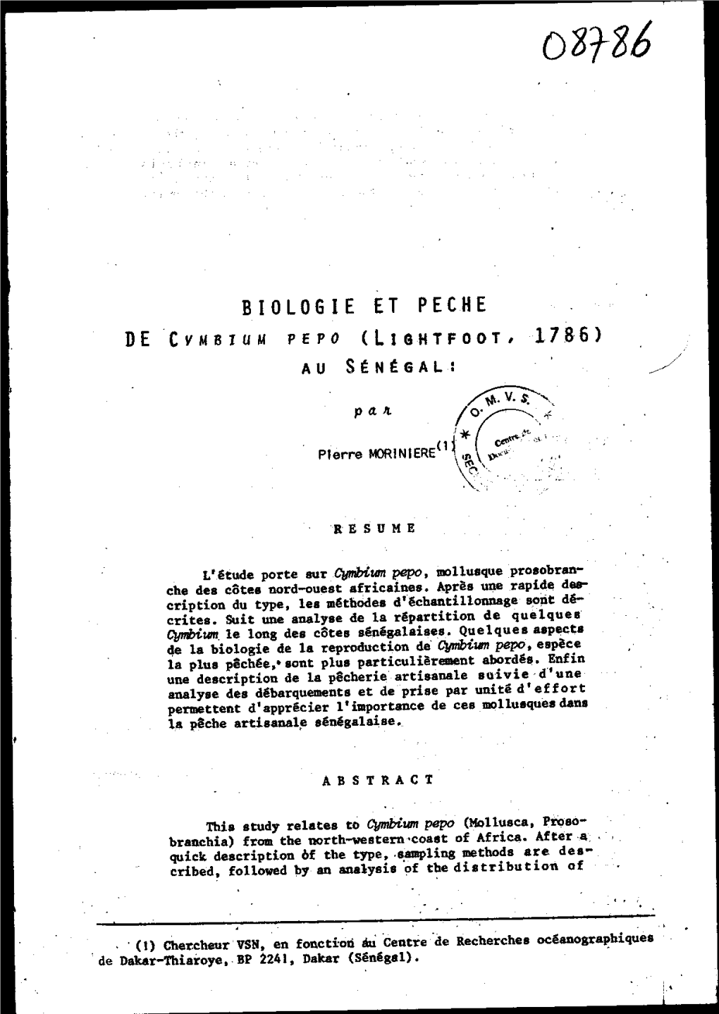 BIOLOGIE ET PECHE DE CVMB UM PEPO (LIG~TFOOT, 1786) AU Stntgal