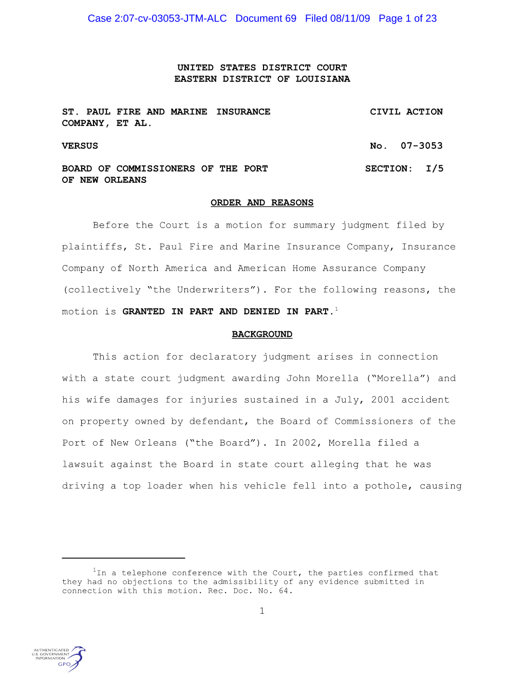 Case 2:07-Cv-03053-JTM-ALC Document 69 Filed 08/11/09 Page 1 of 23