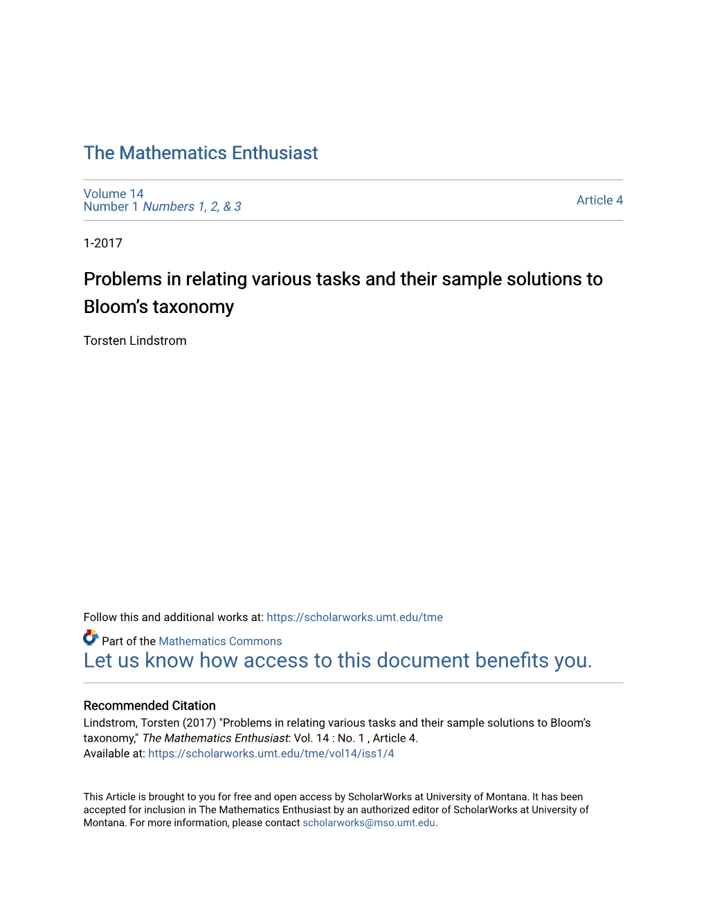 Problems in Relating Various Tasks and Their Sample Solutions to Bloomâ