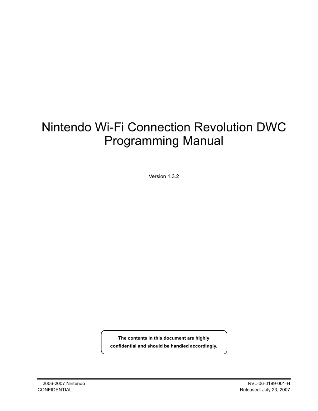 Nintendo Wi-Fi Connection Revolution DWC Programming Manual