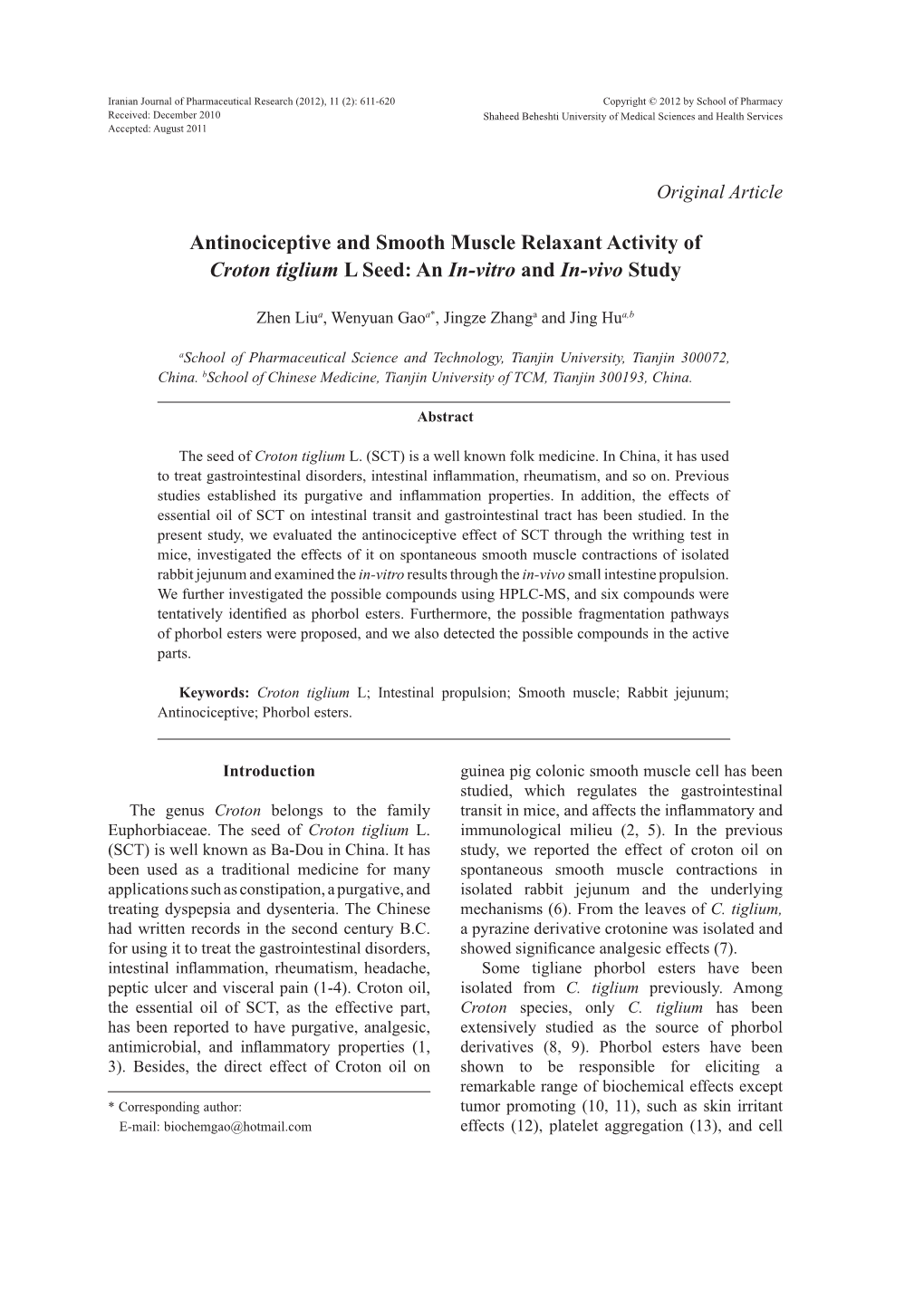 Antinociceptive and Smooth Muscle Relaxant Activity of Croton Tiglium L Seed: an In-Vitro and In-Vivo Study