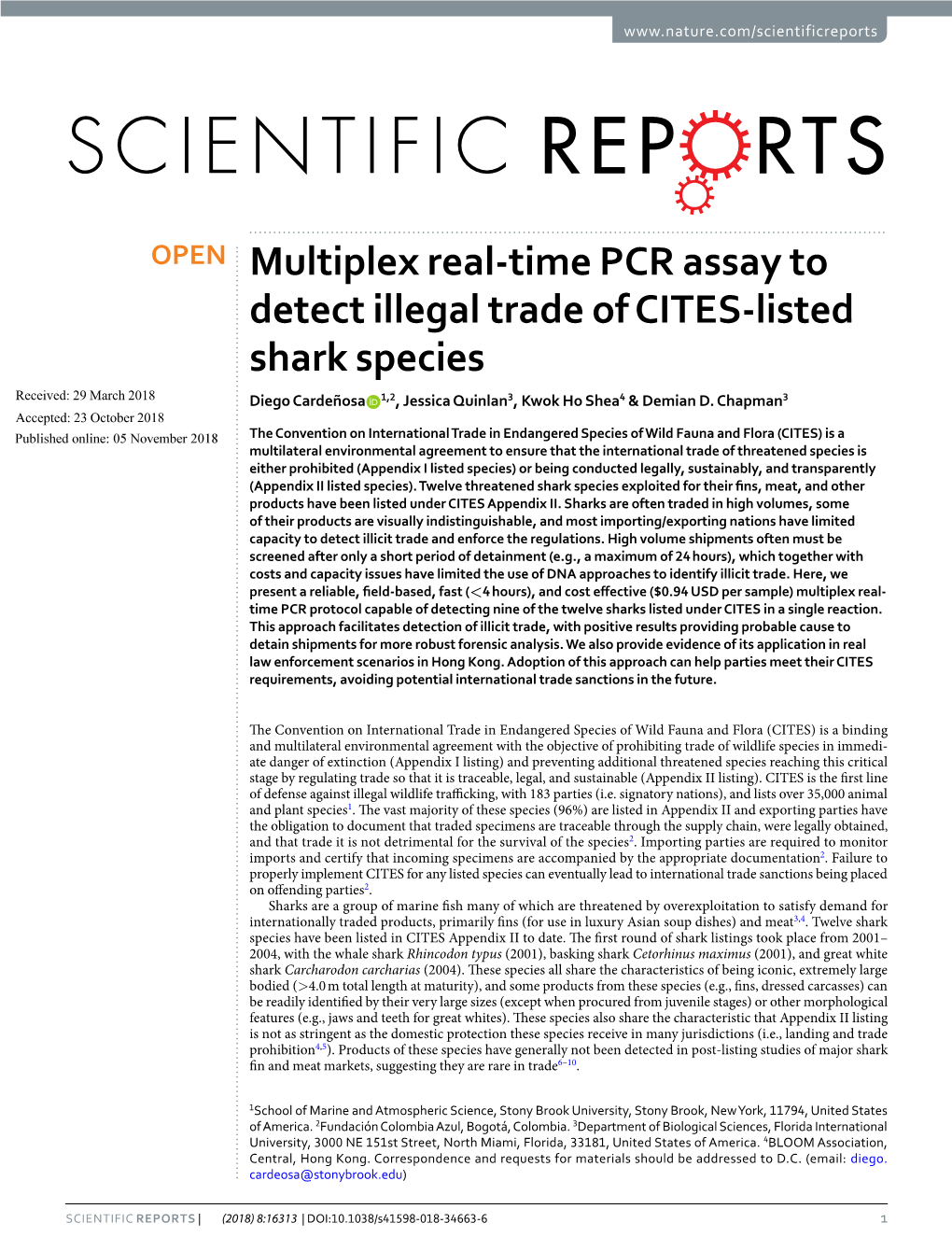 Multiplex Real-Time PCR Assay to Detect Illegal Trade of CITES-Listed