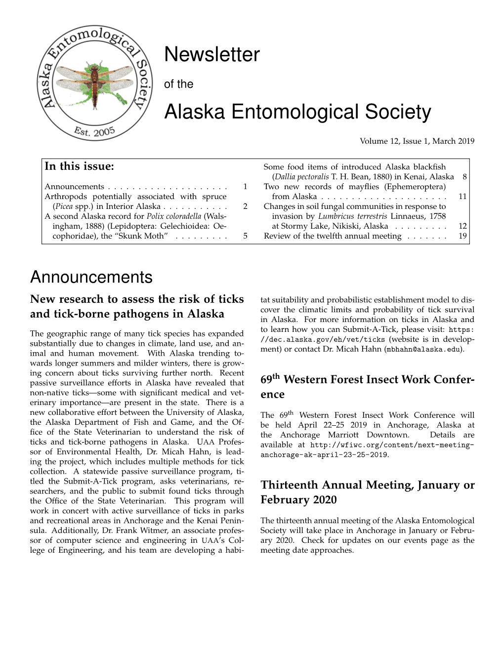 Newsletter Alaska Entomological Society