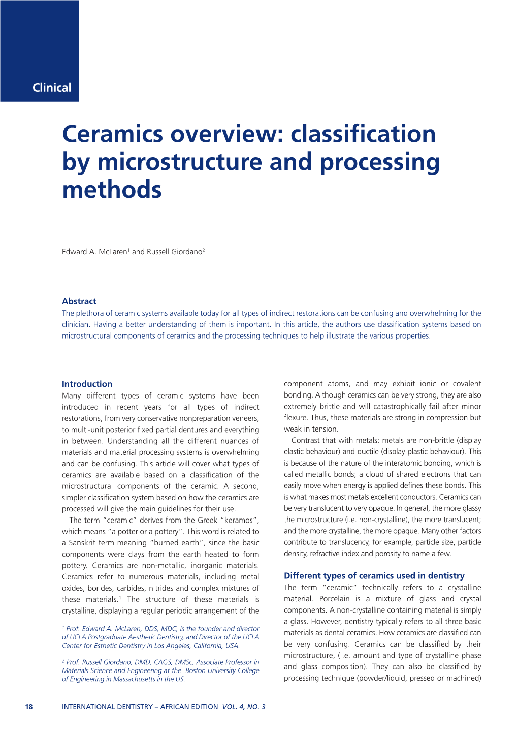 Ceramics Overview: Classification by Microstructure and Processing Methods