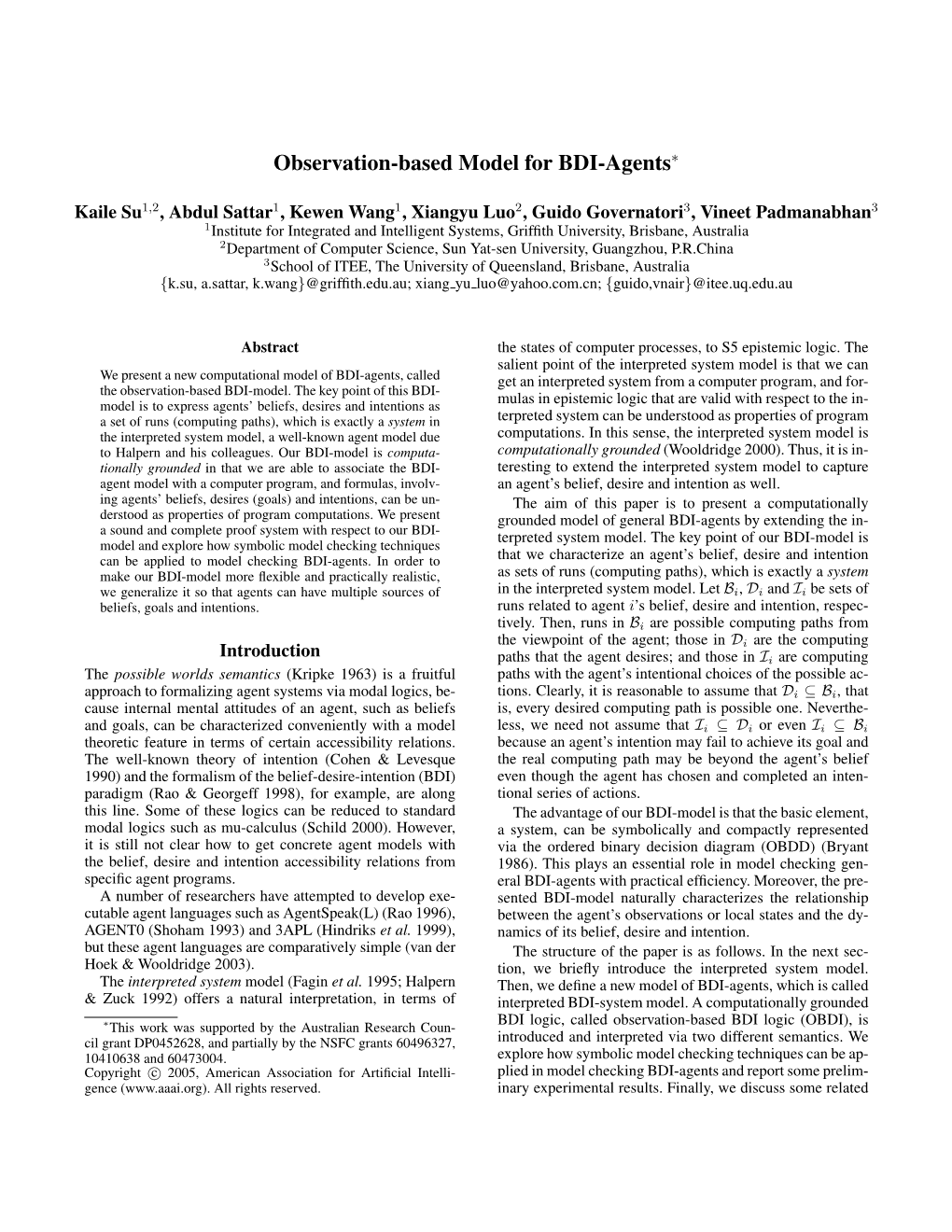 Observation-Based Model for BDI-Agents∗