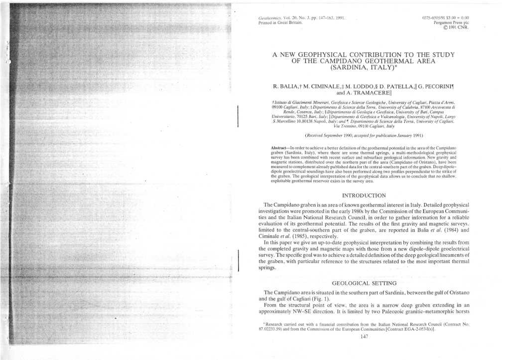 A New Geophysical Contribution to the Study of Tre Campidano Geothermal Area (Sardinia,Italy)*