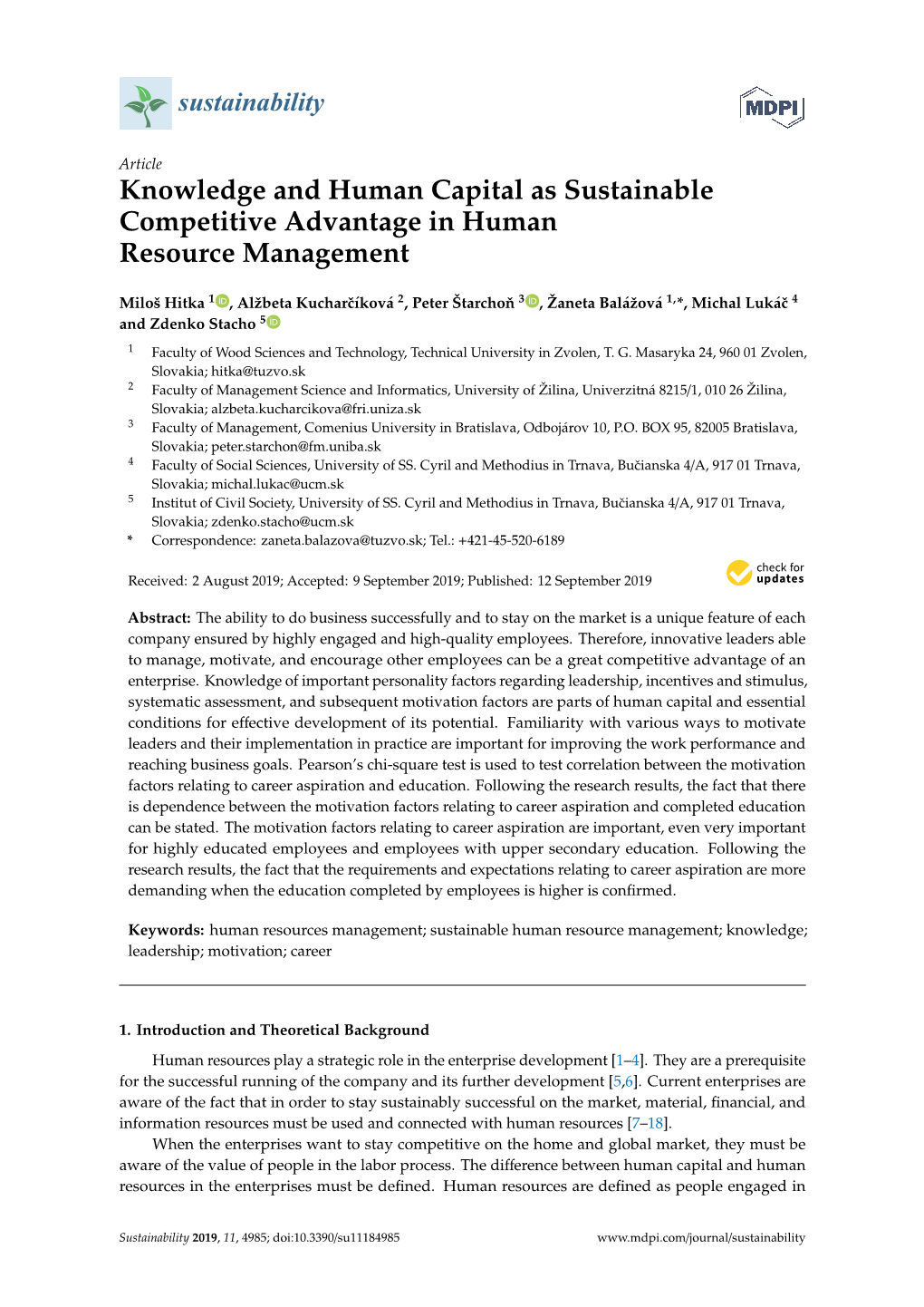 Knowledge and Human Capital As Sustainable Competitive Advantage in Human Resource Management