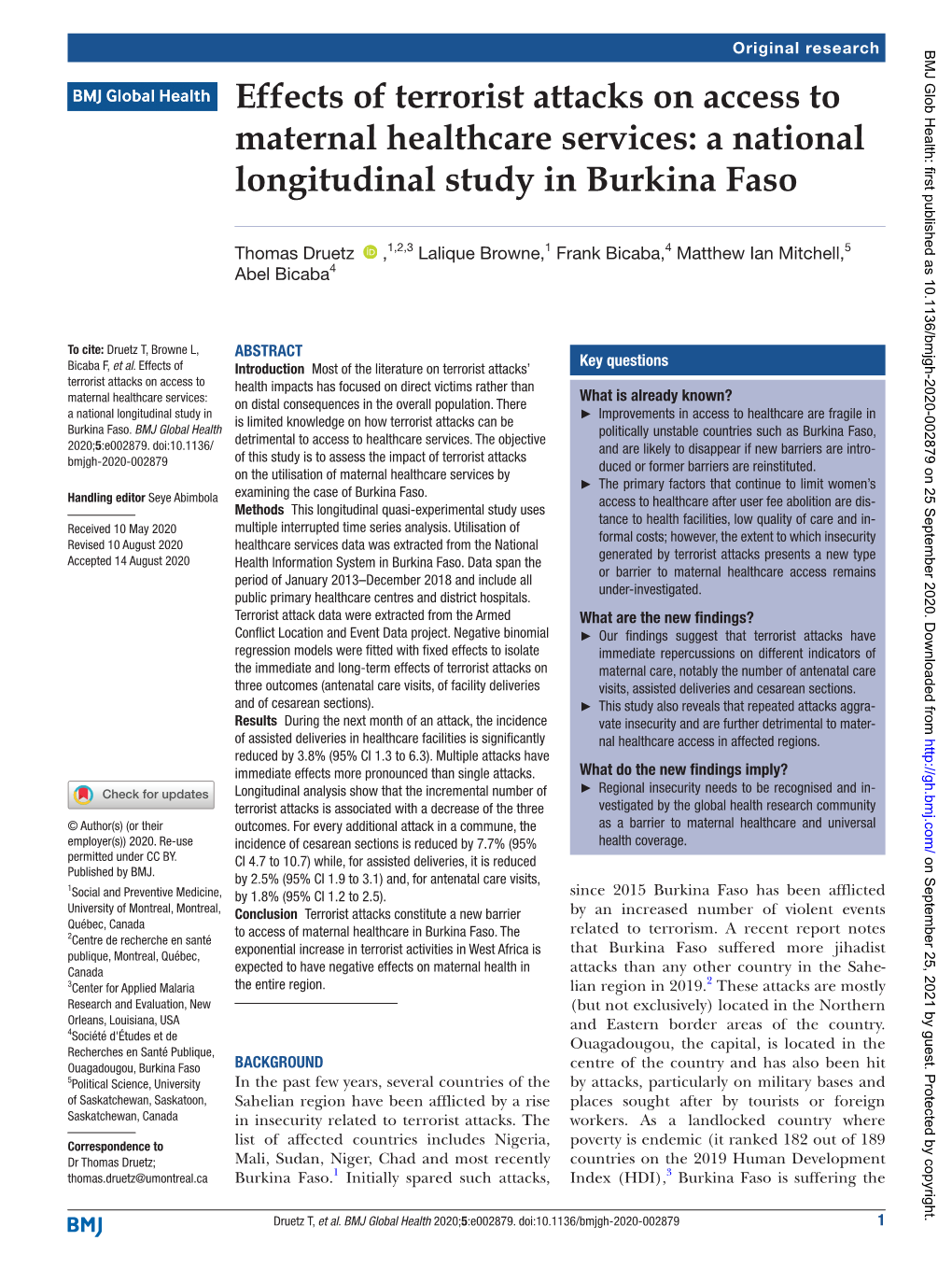 Effects of Terrorist Attacks on Access to Maternal Healthcare Services: a National Longitudinal Study in Burkina Faso