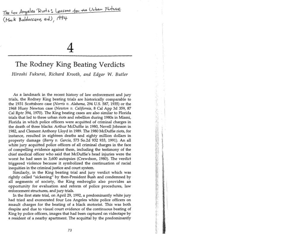 The Rodney King Beating Verdicts Hiroshi Fukurai, Richard Krooth, and Edgar W