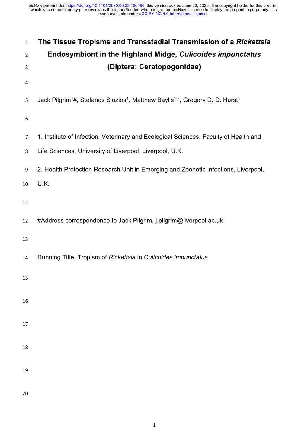 The Tissue Tropisms and Transstadial Transmission of a Rickettsia