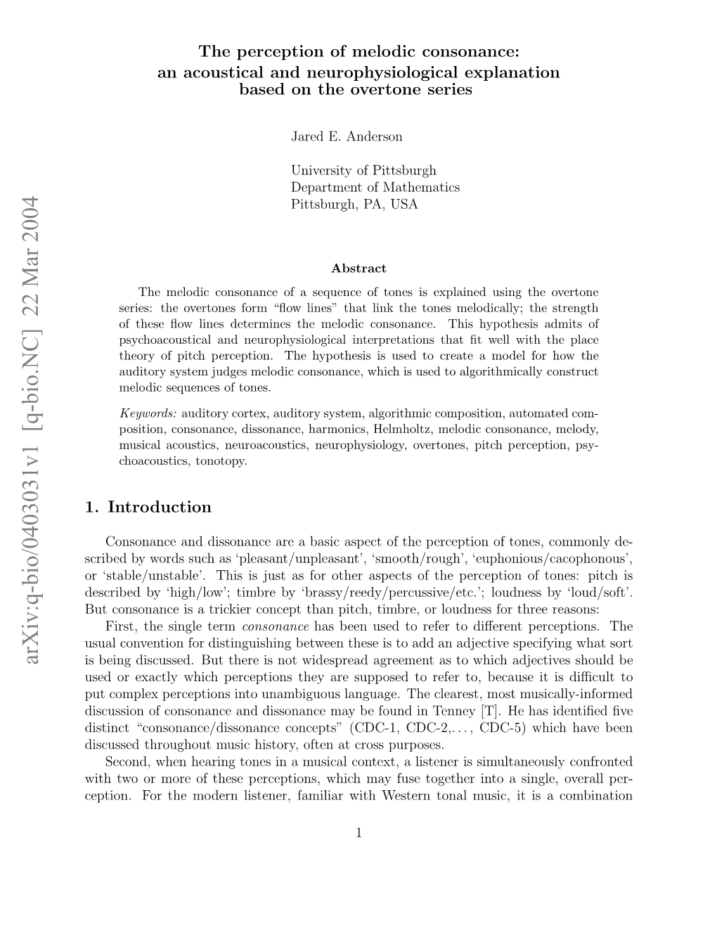 The Perception of Melodic Consonance: an Acoustical And