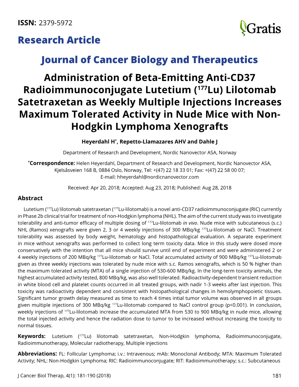 Journal of Cancer Biology and Therapeutics