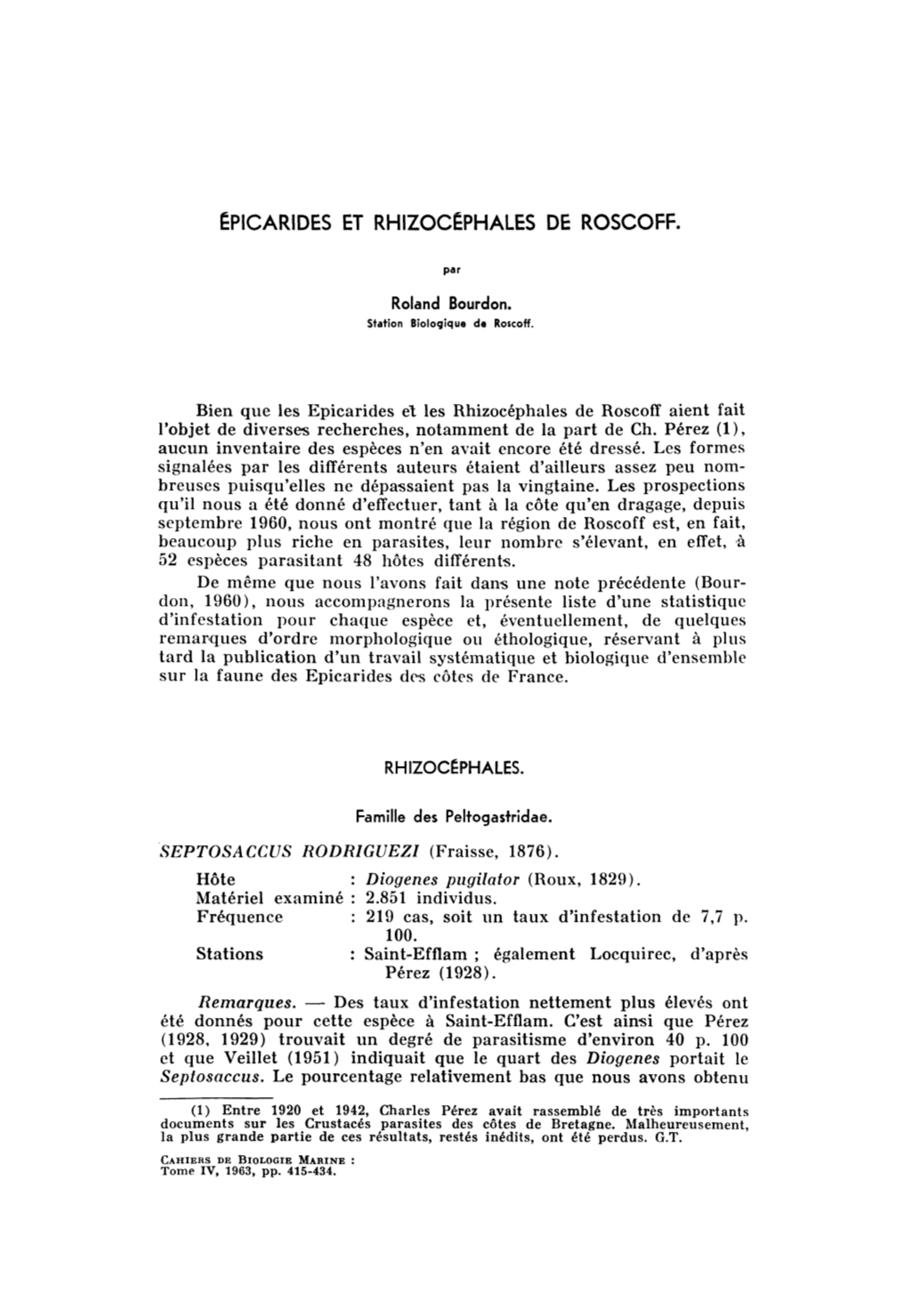 Épicarides Et Rhizocéphales De Roscoff