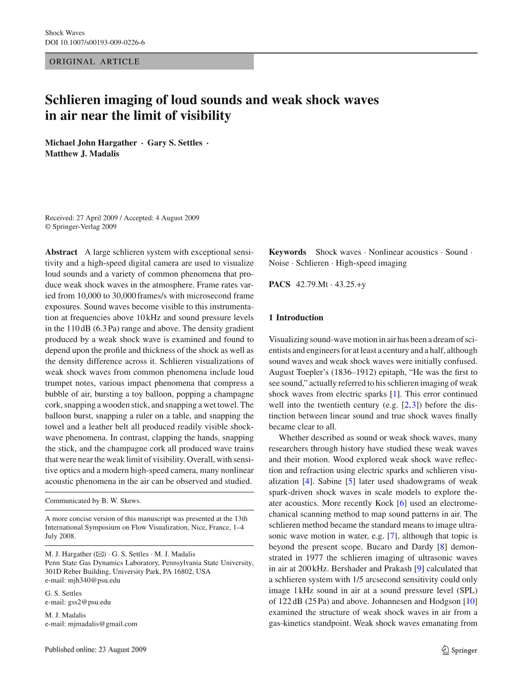 Schlieren Imaging of Loud Sounds and Weak Shock Waves in Air Near the Limit of Visibility