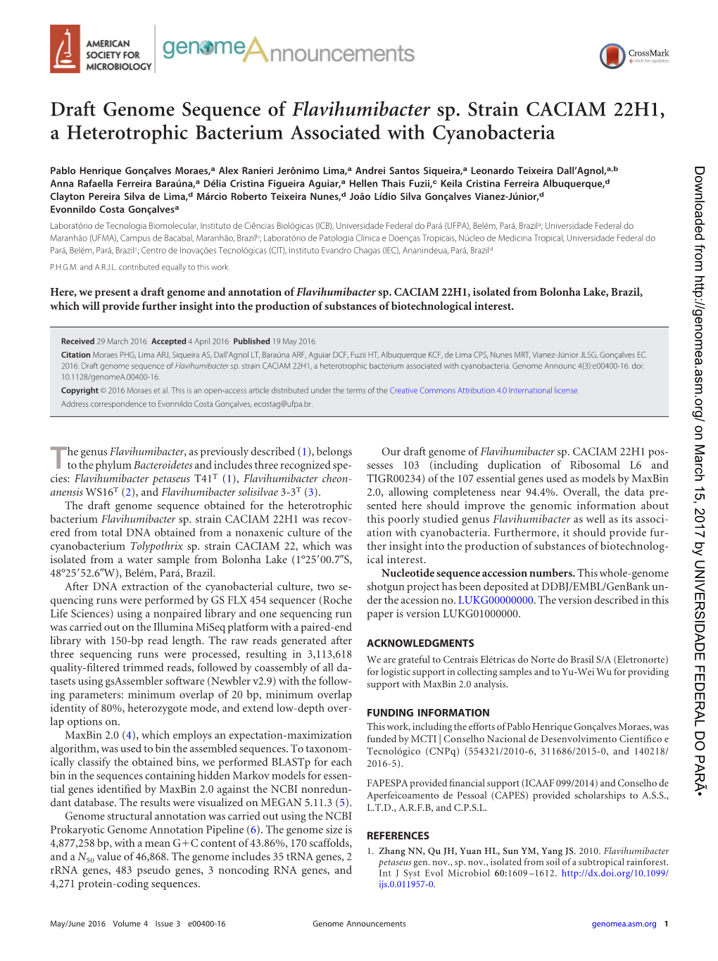 Draft Genome Sequence of Flavihumibacter Sp. Strain CACIAM