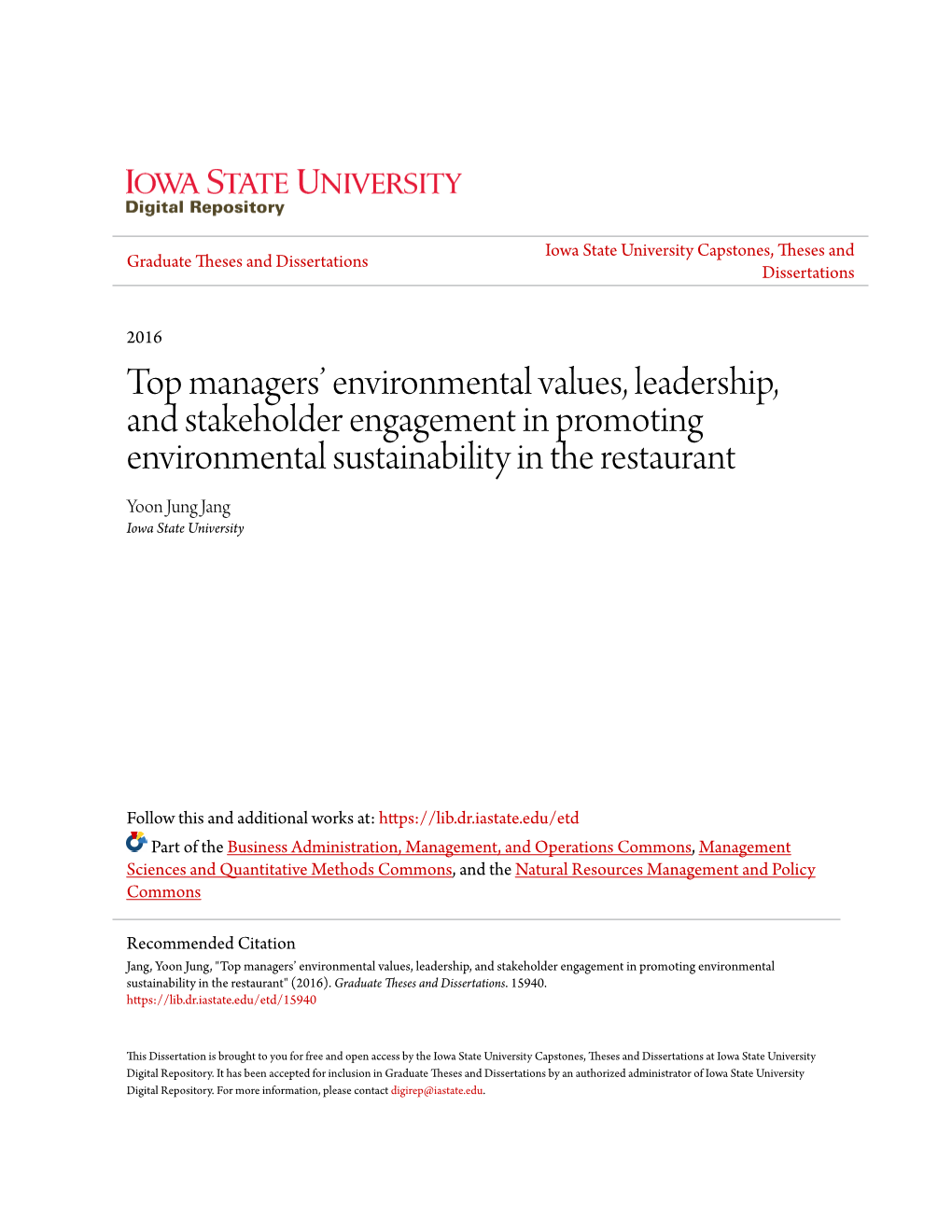 Top Managers' Environmental Values, Leadership, and Stakeholder