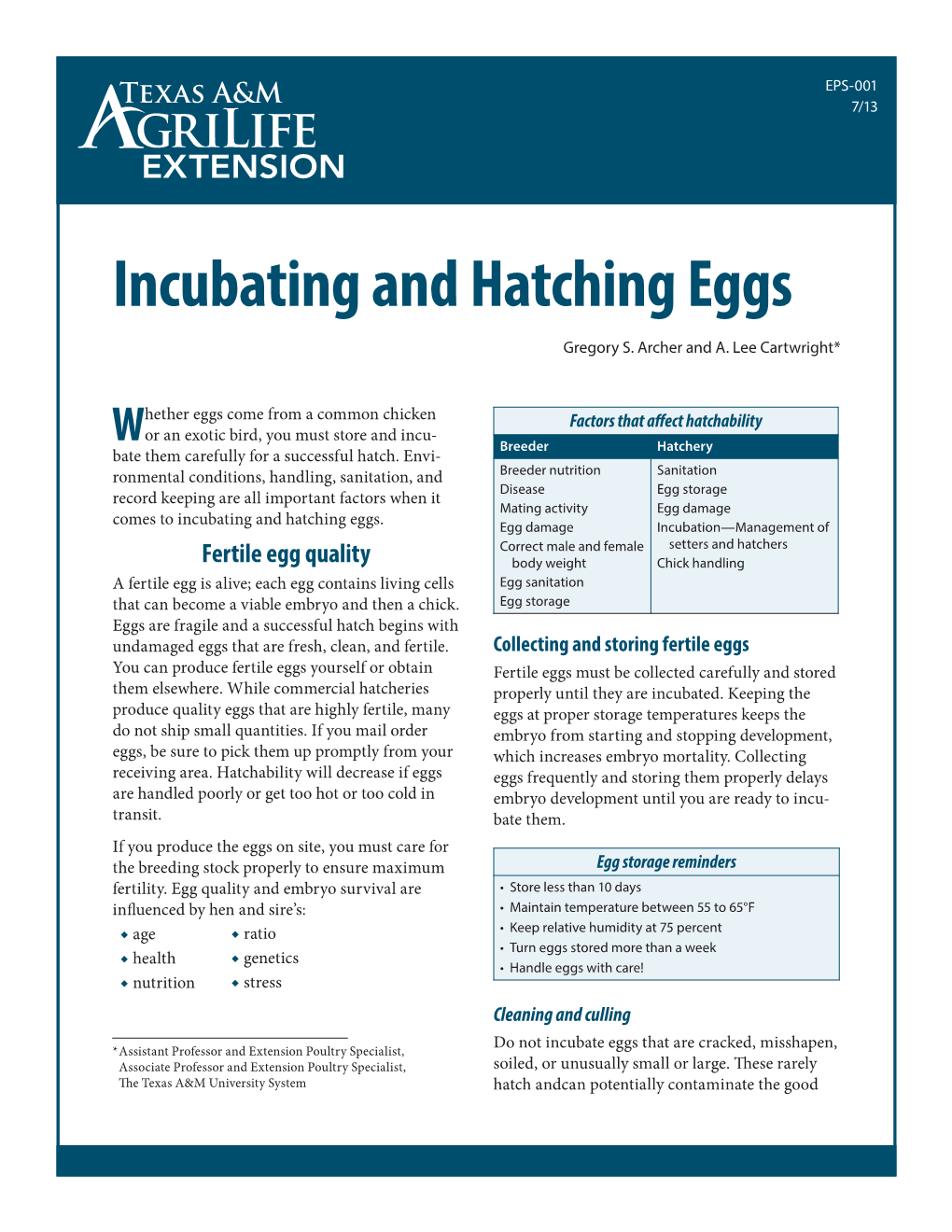 Incubating and Hatching Eggs