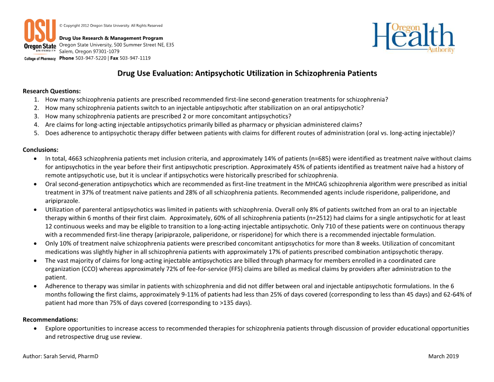 Drug Use Evaluation: Antipsychotic Utilization in Schizophrenia Patients