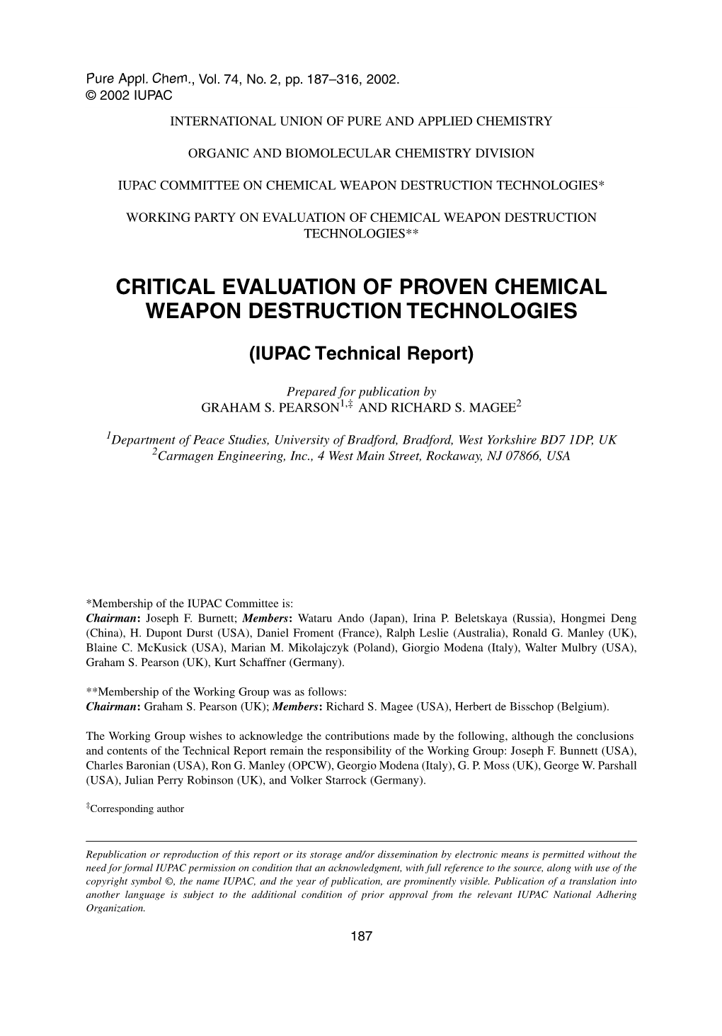 Critical Evaluation of Proven Chemical Weapon Destruction Technologies