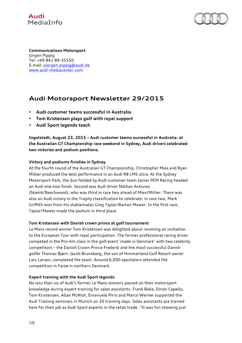 Audi Motorsport Newsletter 29/2015