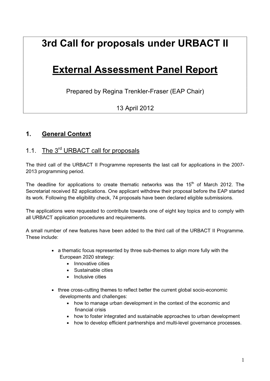 3Rd Call for Proposals Under URBACT II External