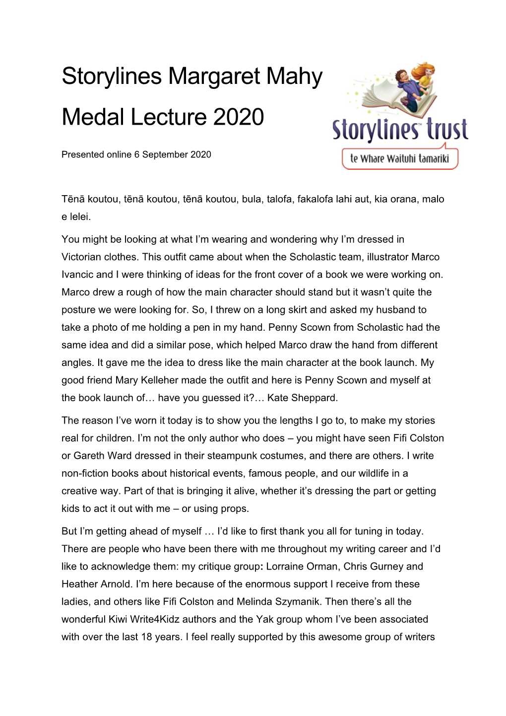 Storylines Margaret Mahy Medal Lecture 2020