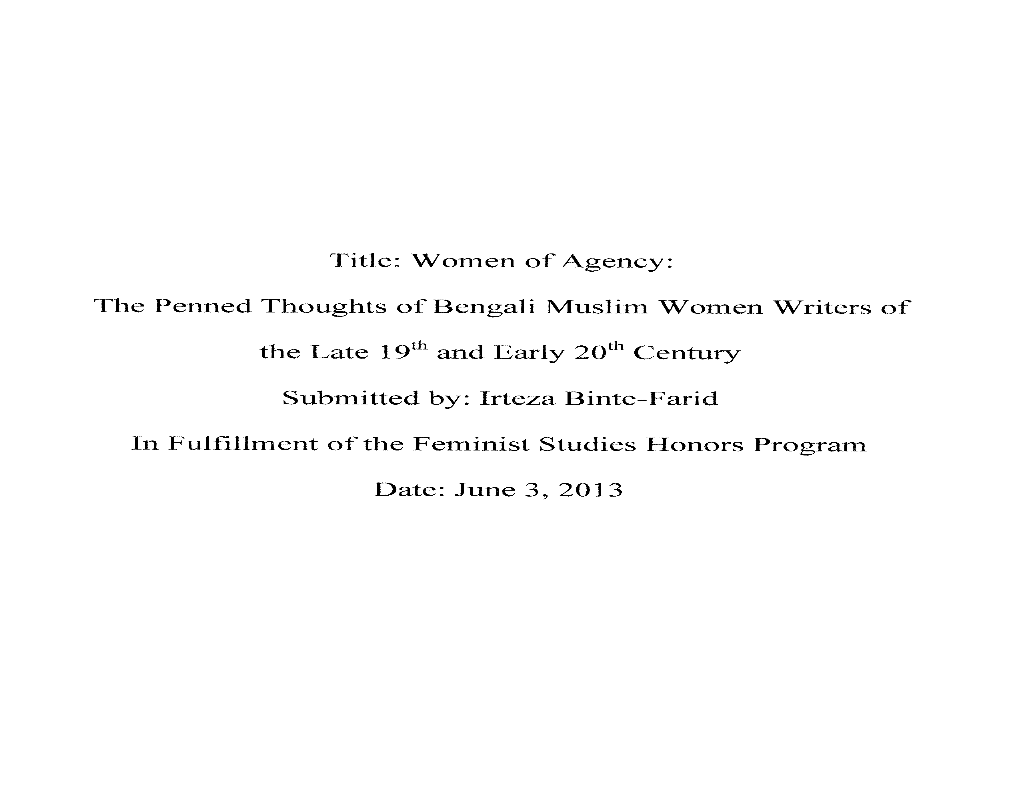 Title: Women of Agency: the Penned Thoughts of Bengali Muslim