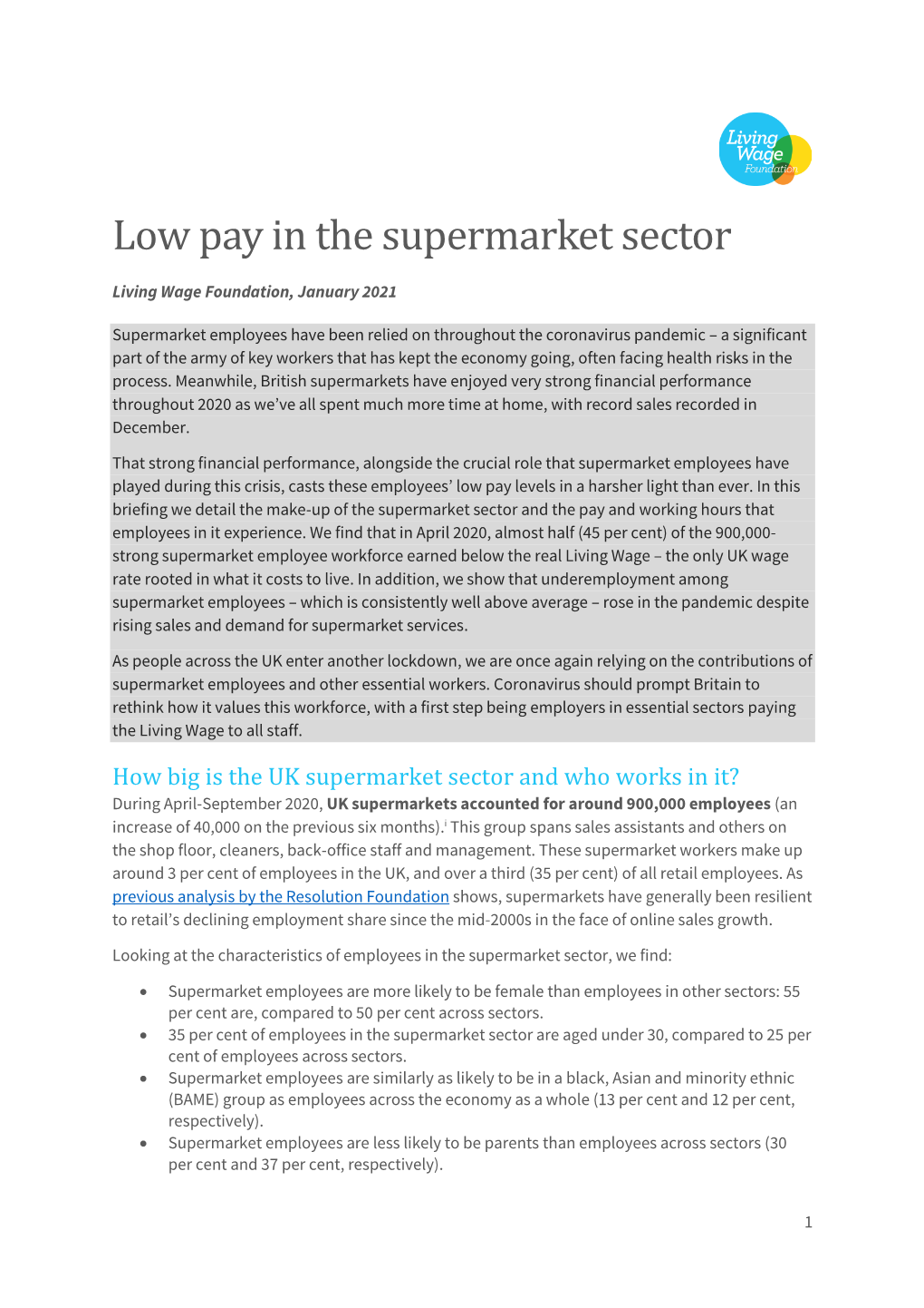 Low Pay in the Supermarket Sector