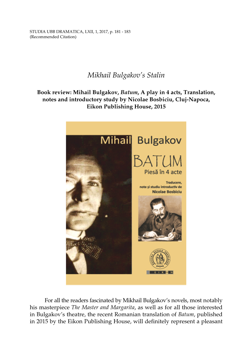 Mikhail Bulgakov's Stalin