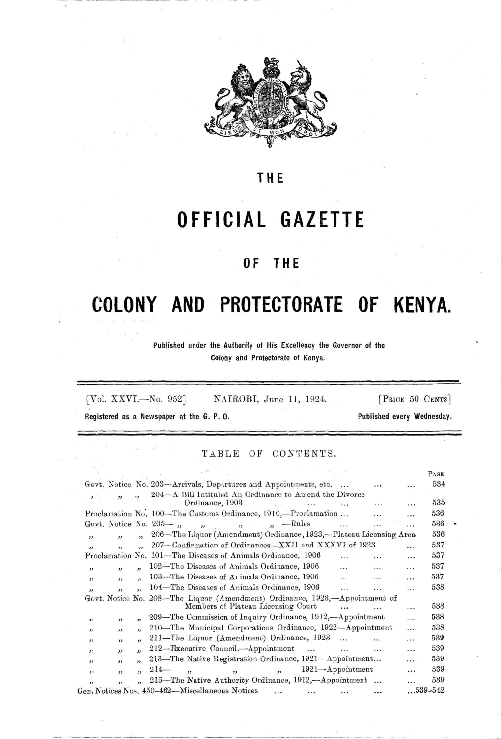 'Olony and Protectorate of Kenya