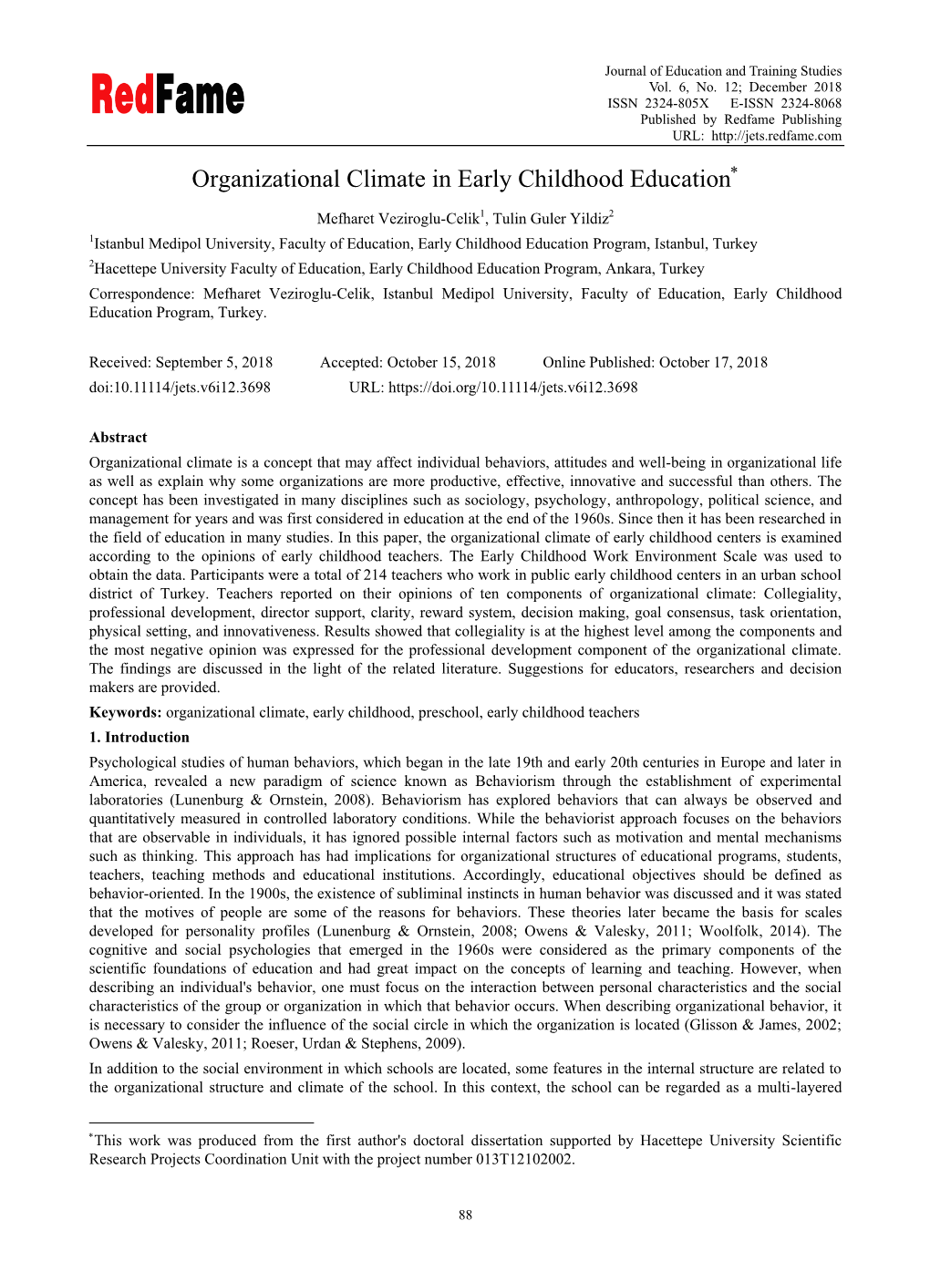 Organizational Climate in Early Childhood Education