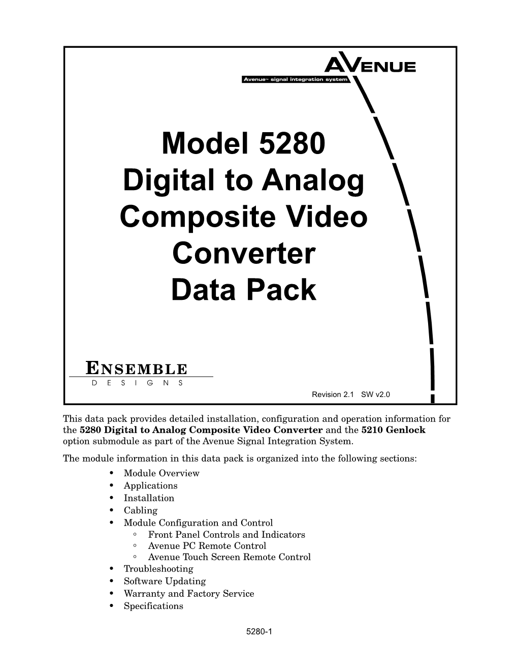 Model 5280 Digital to Analog Composite Video Converter Data Pack