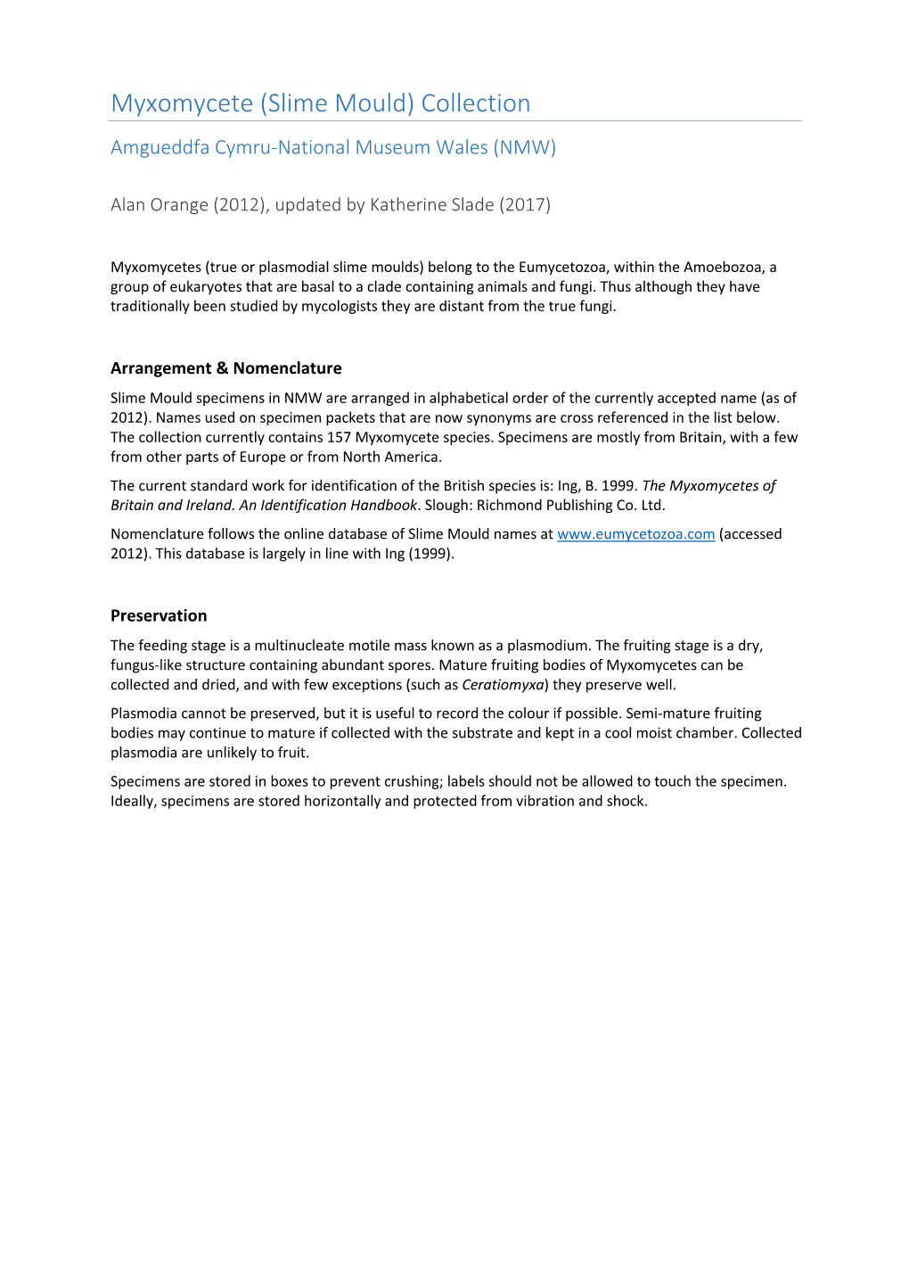 Myxomycetes NMW 2012Orange, Updated KS 2017.Docx