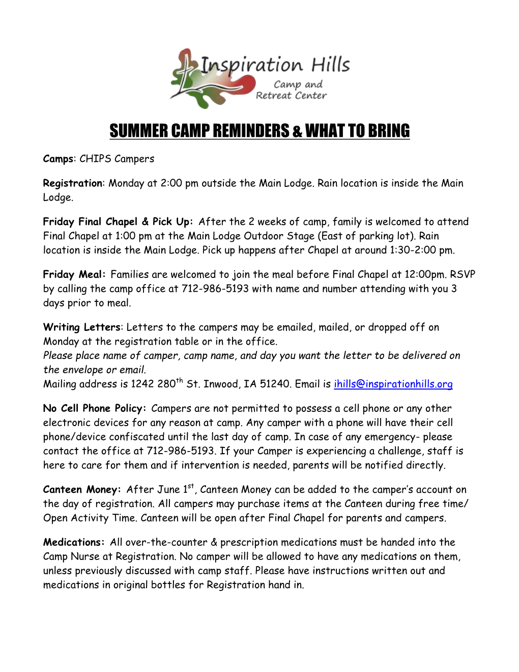 Summer Camp Reminders & What to Bring