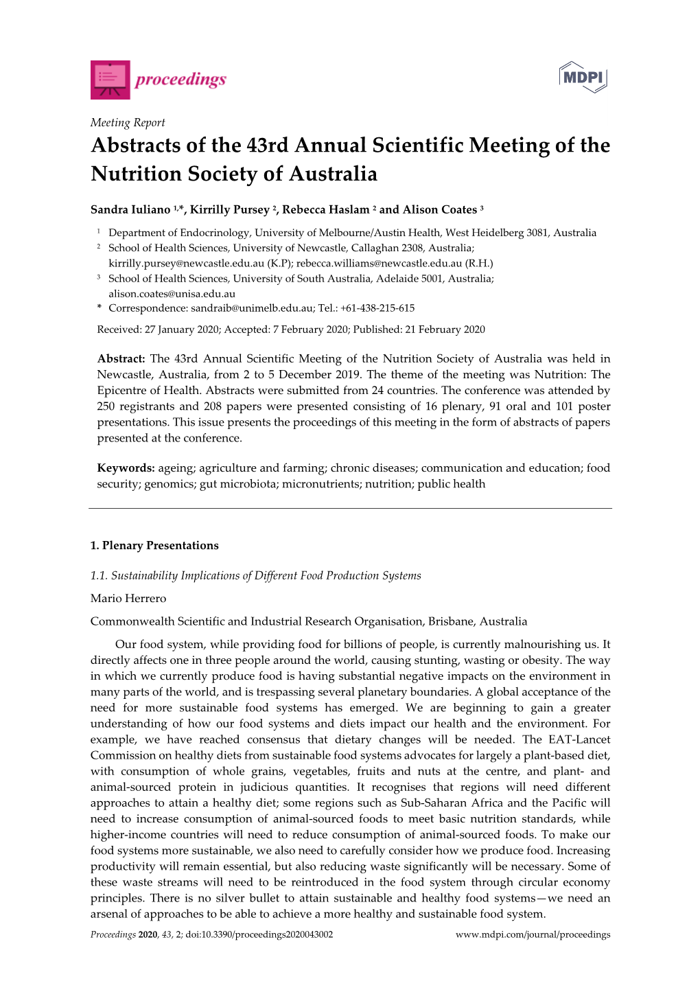 Abstracts of the 43Rd Annual Scientific Meeting of the Nutrition Society of Australia