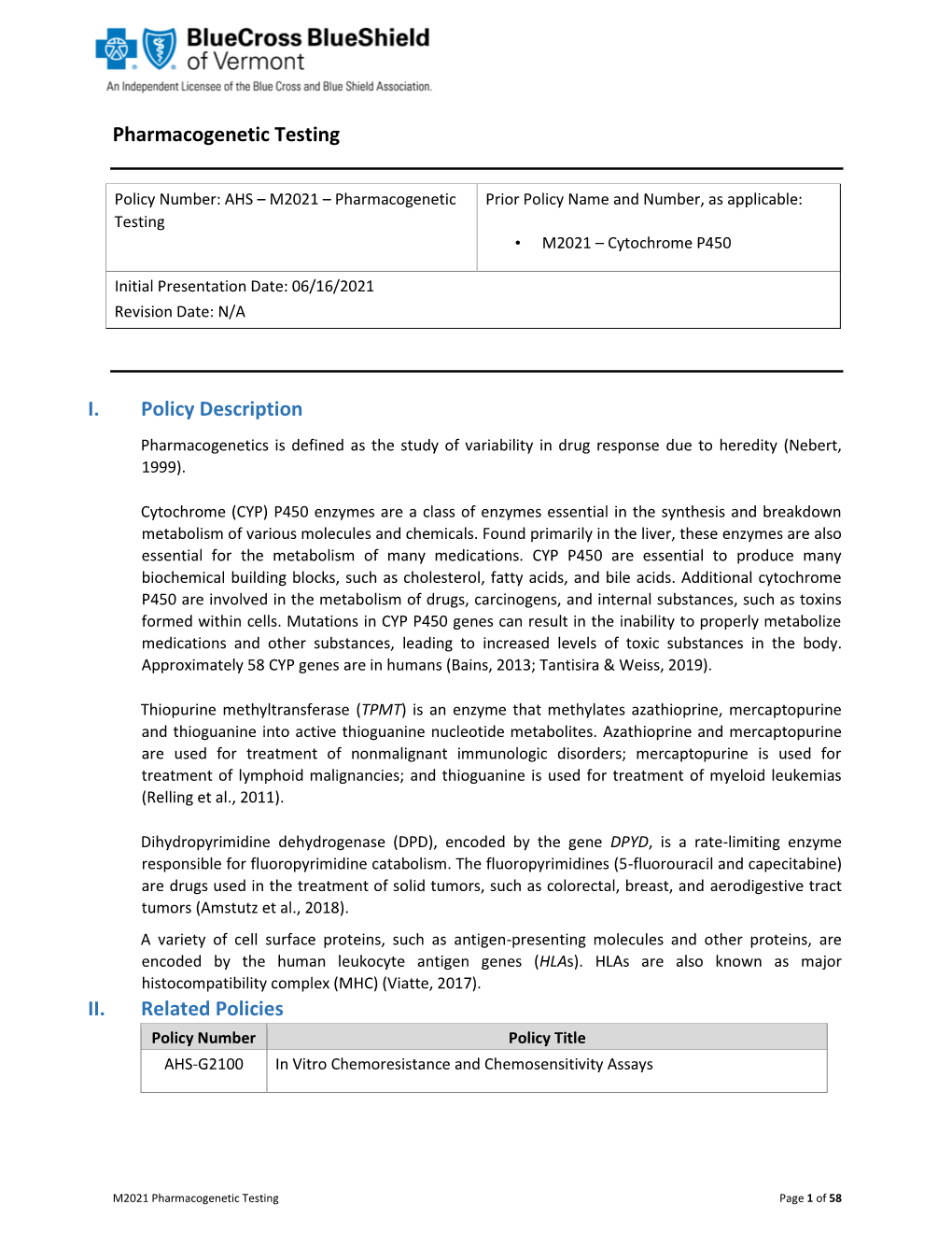 M2021: Pharmacogenetic Testing